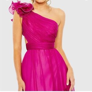 Mac Duggal Pink Asymmetrical Ruched Gown for Prom